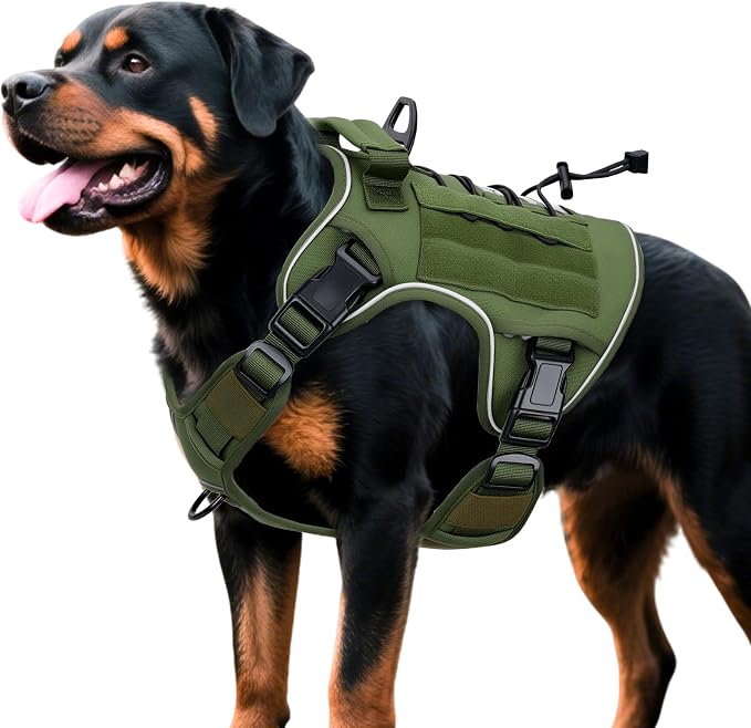 Heavy-Duty Tactical Dog Harness for Large Dogs, No Pull Adjustable Reflective Pet Vest with Molle System, K9 Military-Grade Control for Service Training, Outdoor & 10+ Breeds, Green, X-Large by Bruvoalon