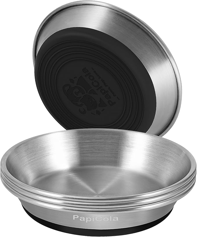 Stainless Steel Cat Bowl 4PC, Non-Slip cat Food Dishes, Metal Cat Bowl | Heavy Duty, Whisker Friendly with Wide and Shallow Design, 6.3'' Wide, 0.7mm Thick 304 Stainless Steel, Ideal Pet Dish by PapiCola