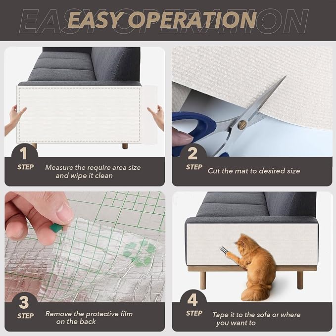 78.7"X15.8" Cat Scratching Mat, Self-Adhesive Cats Carpet, DIY Scratch Furniture Protector for Couch, Sofa, Wall & Doors, Durable Cat Scratch Guards Couch Cats Scratcher from Claw (Off White) - Image 6