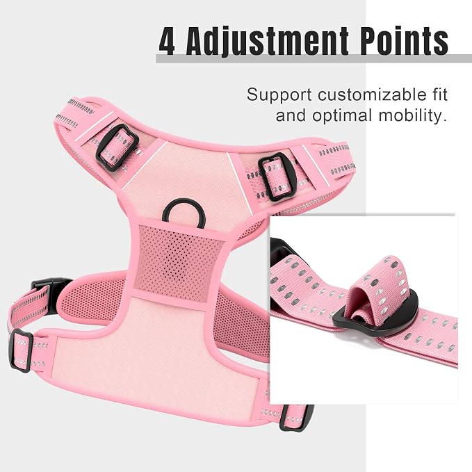 Rnivvi No Pull Dog Harness, Cute Reflective Small Sized Puppy Kitten Harness, Adjustable Soft Padded Vest for Small Dogs, Cats, Heavy Duty Pet Vest with Easy Control Handle for Walking, Pink - Image 3