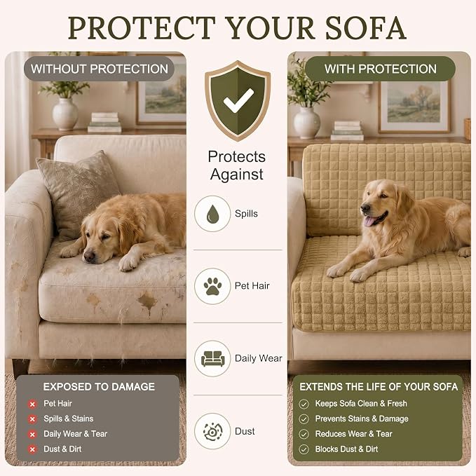 Smiry Velvet Couch Cover for Dogs, Non Slip Soft Sofa Protector for Pets | Washable Sofa Cover for Cats, Cozy Furniture Protector Against Pet Hair, Scratches, Fits Sectional Sofa(Camel, 36"x82.7") - Image 5