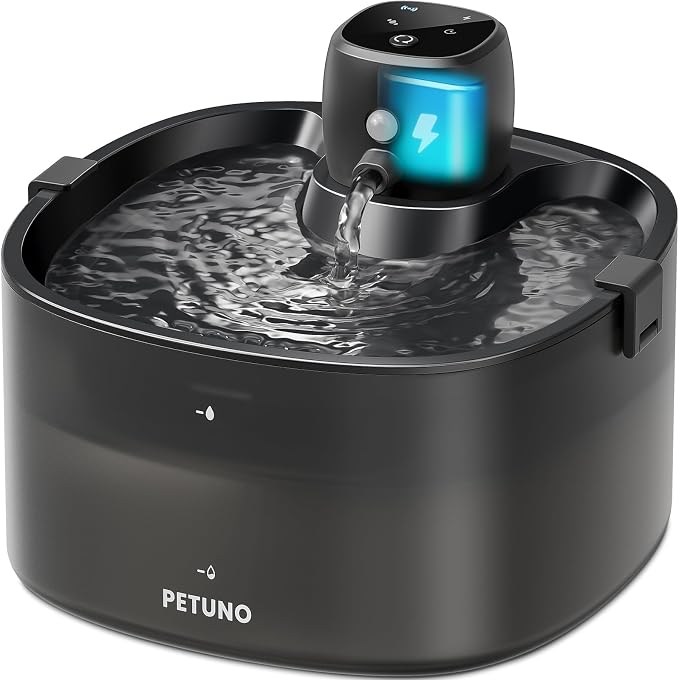Cordless Cat Water Fountain, Battery Operated, Black, 78oz/2.3L | Wireless Cat Fountain Rechargeable 4000mAh, Motion Sensor, Ultra-Quiet Pump, Locking Lid, Automatic Pet Fountain by PETUNOCordlessWaterFountain