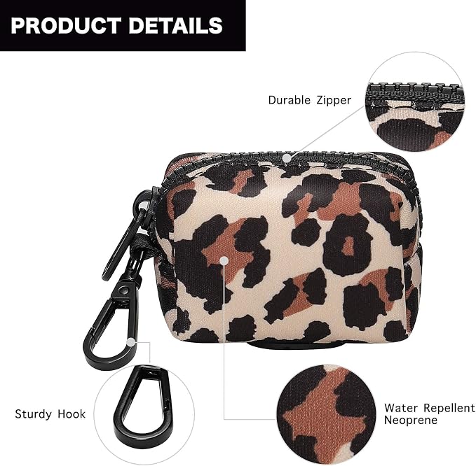 Petmolico Dog Poop Bag Holder Dispenser 2 Pack, Leopard | Zippered pouch fits any leash, includes free roll of bags, lightweight & portable for daily walks, travel & outdoor use - Image 3