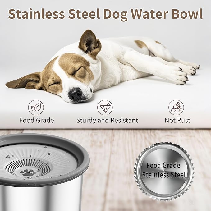 6.5L Dog Water Bowl No Spill 1.6 Gallon Stainless Steel Water Bowl with 4 Filters for Dogs 220oz Large Capacity No Splash Slow Drinking Feeder with Anti-Slip Mat for Messy Drinkers - Image 9