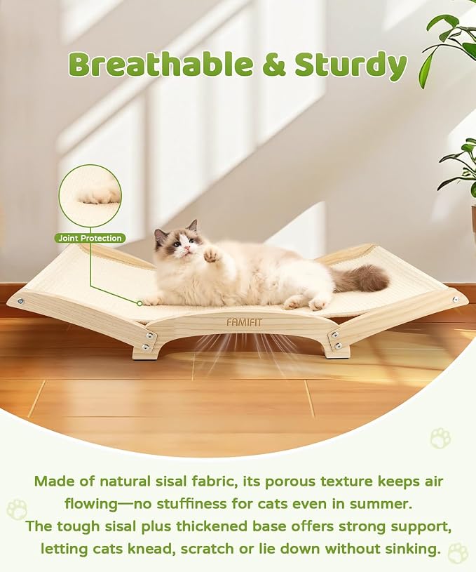 34" Extra Large Cat Scratcher Bed, Natural Sisal Lounge Cat Furniture | Scratch & Rest Design with Wooden Frame, Natural Sisal Scratching Surface, Cozy Lounge Chair for Indoor Cats - Image 5