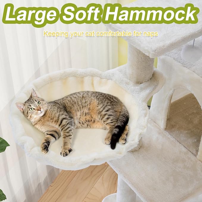 Cat Tree Tower with Hammock,40"Cat Trees for Indoor Cats Large Adult(White) | Modern Cat Tree Tower with Scratching Post, Cats Condo Furniture with Cloud Top Perch, Cats Climbing Tower for Kittens - Image 6