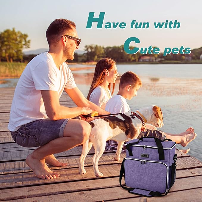 BAGLHER Dog Travel Bag, Pet Travel Bag (ALL Pet Travel Supplies), With 2 Pet Food Containers and 2 Collapsible Silicone Bowls; Essential Kits for Pet Travel Purple - Image 7