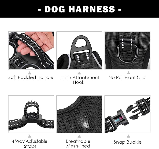 No Pull Dog Harnesses for Small Dogs Reflective Adjustable | Front Clip Vest with Handle 2 Metal Rings 3 Buckles [Easy to Put on & Take off] (S, Black) - Image 4