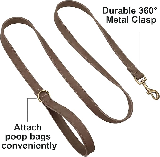 Didog PU Leather Dog Leash for Small Dogs, 5/8in x 5ft, Brown | Soft Grip Full Control, Easy Clean, Metal D-ring for Poop Bag Holder, Tangle-Free 360° Swivel Clasp, for Walking & Training - Image 3