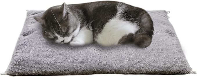 Self Warming Mat, 24''*20'' Non-Skid Thermal Pet Mat, Washable Outdoor Insulation for Cat House, Carrier Cat Bed, Short-Fluff Grey by PETFELIX