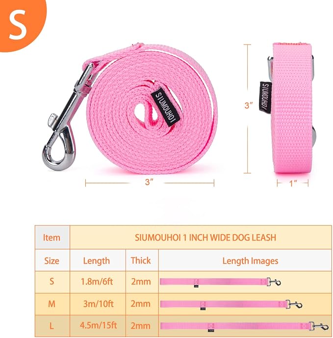 Strong Durable Nylon Dog Training Leash, 1 Inch Wide Traction Rope, 6 ft Long, for Small and Medium Dog (Pink, 6 Feet) - Image 5