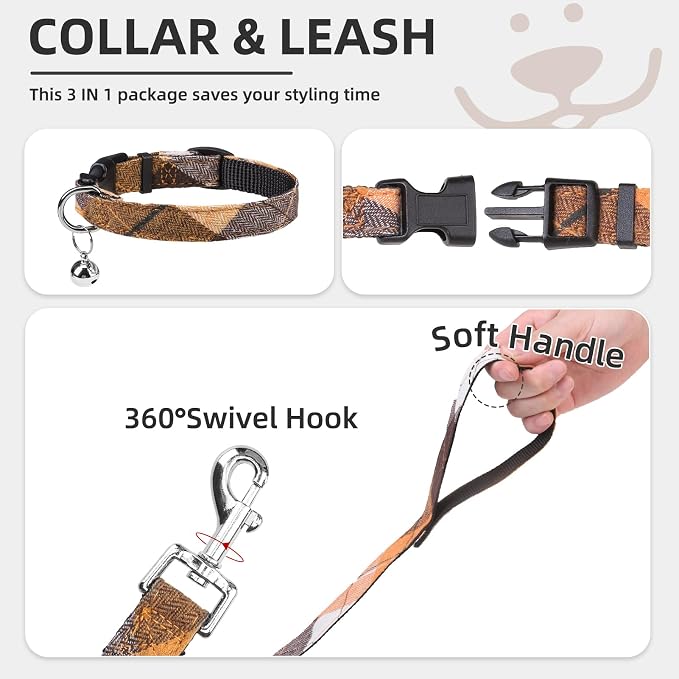 PUPTECK Dog Harness, Collar and Leash Set No Pull for Small Medium Sized | Plaid Puppy Step-in Escape Proof Reflective No Choke Pet Cat Adjustable Walking Vest - Image 4