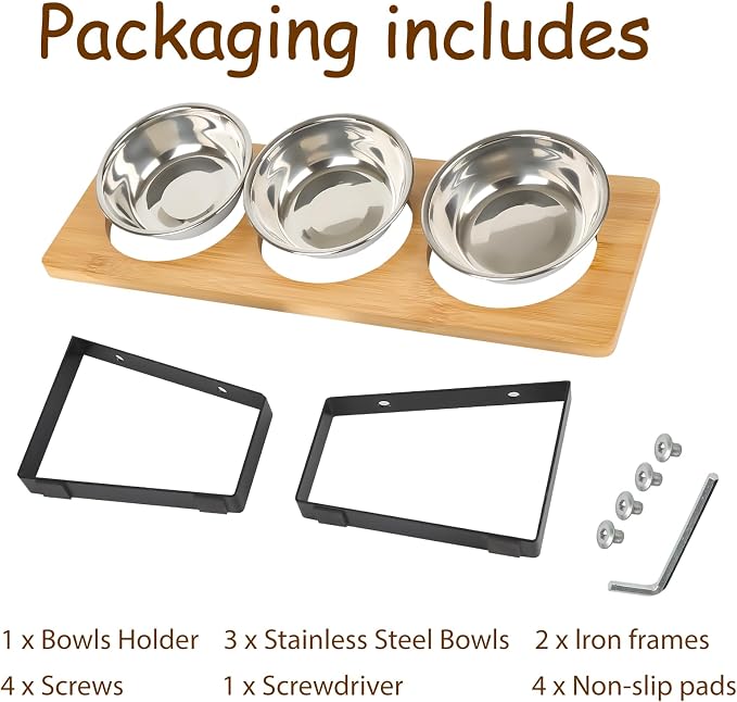 Elevated Cat Bowl, 15° Tilted Cat Bowl Stand with 3 Stainless Steel Bowls for Indoor Cats and Pet, Raised Cats Bowls for Food and Water - Image 3