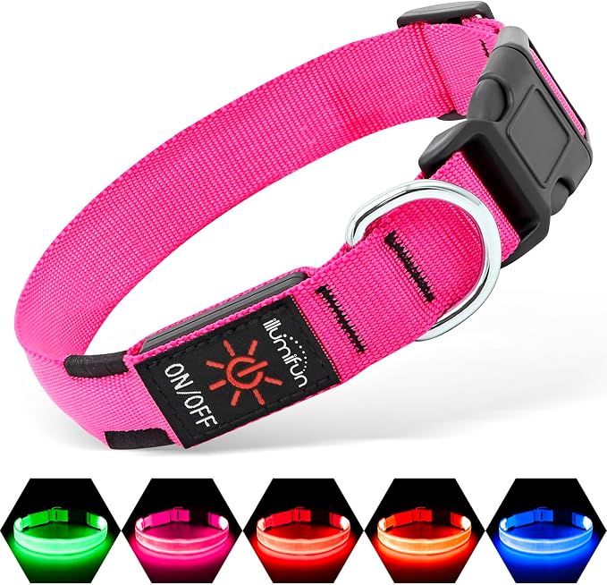 Illumifun Rechargeable LED Dog Collar, Waterproof Light Up Dog Collars Glow in the Dark, Adjustable Safety Collar Light for Dogs Walking Camping (Pink, Medium) - Image 2