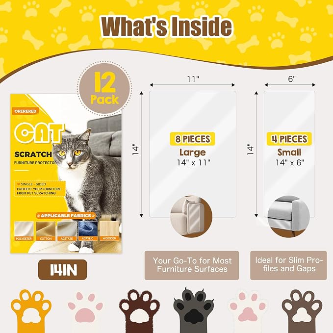 12Pcs Cat Scratch Furniture Protector Single Sided Couch Protector Sofa 14" | Self-Adhesive, Thickened Clear PVC Shield, Residue-Free Peel & Stick, Trimmable Custom Sizes, Safe Scratching Deterrent - Image 6