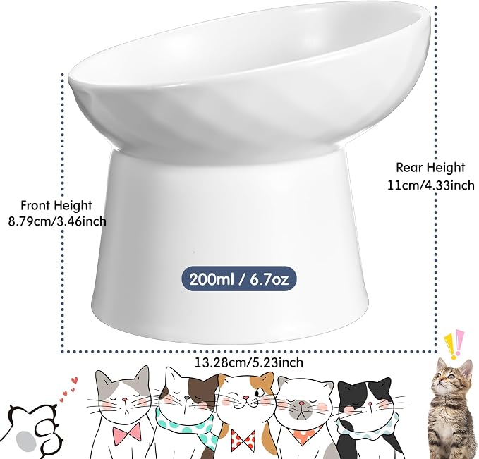 4 Pcs Ceramic Raised Cat Bowls, Elevated Tilted Cat Bowl for Food Water, Stress Free, Backflow Prevention, Dishwasher Microwave Safe, Feeder Dish for Indoor Kitten, Small Dogs(White) - Image 2