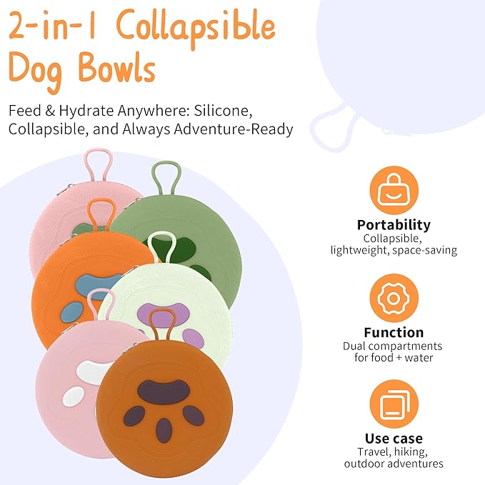 Collapsible Dog Bowls, 2-in-1 Pet Portable Travel Bowls Green | Portable Pet Camping, Outdoor Pet Essential, Daily Walks, Road Trips, Hiking, Beach Visits, Foldable, Food and Water Use - Image 2