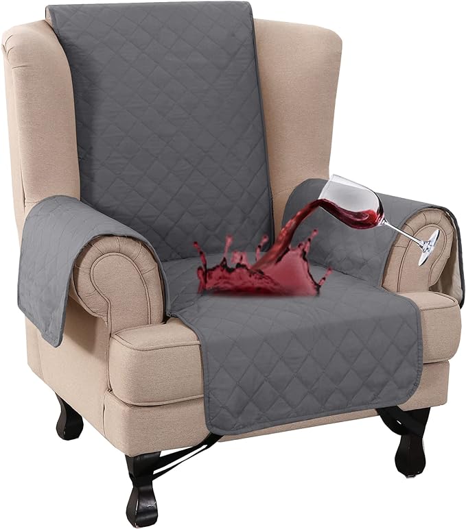 Turquoize 100% Waterproof Wing Chair Cover Wing Armchair Slipcovers Chair Couch Protector Triple Non-Slip Sofa Slipcover for Wing Chair Furniture Protector for Pets, Kids,Dog (Wing Chair, Gray) by Turquoize