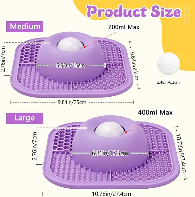 Slow Feeder Dog Bowls & Lick Mat for Liquid and Thick Treat, Anti-Slip Dog Lick Bowl with Interactive Rolling Ball, 5/6 Cup Pup Licking Toy for Large Medium Small Dogs and Cats-Large Purple - Image 7