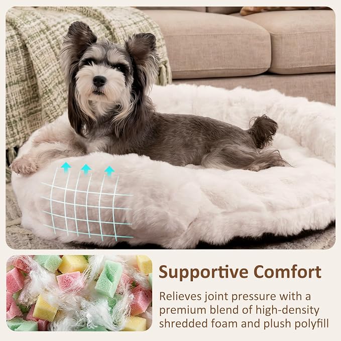 Dog Bed Couch Sofa for Small Medium Dogs Cats 30x30x9 Round White | Round Plush, Orthopedic, Washable, Removable Cover, Anxiety Relief - Image 3