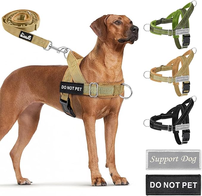 Lukovee No Pull Dog Harness and Leash Set, Soft Padded Vest with Front Clip | Adjustable, No Choke, Reflective,Durable Easy Control Pet Vest Harness for Safe Walking for Medium Large Dogs (Tan, XL) by Lukovee