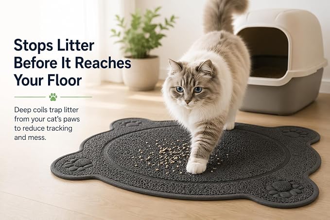 Bulk Buys Cat Litter Box Mat, Soft PVC Coil Mesh Litter Trapping Mat, Helps Control Scatter and Mess, Non-Slip Backing, Easy to Shake, Vacuum or Rinse Clean, 23 x 17 Inch, Gray Paw Design - Image 2