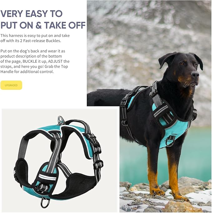 HEELE Dog Harness, No Pull Adjustable Padded Reflective Harness for Small Medium Large Dogs with Handle for Walking Training, Turquoise, XL | Reflective Front Clip Vest with Control Handle, No Choke, Adjustable 2 Metal Rings for Outdoor Walking Training - Image 6