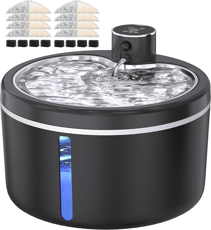 Cat Water Fountain Cordless, 108oz/3L Pet Fountains for Cats Indoor with Stainless Steel Tray, Battery Operated Cat Drinking Fountain with Motion Sens by Jaojcoe