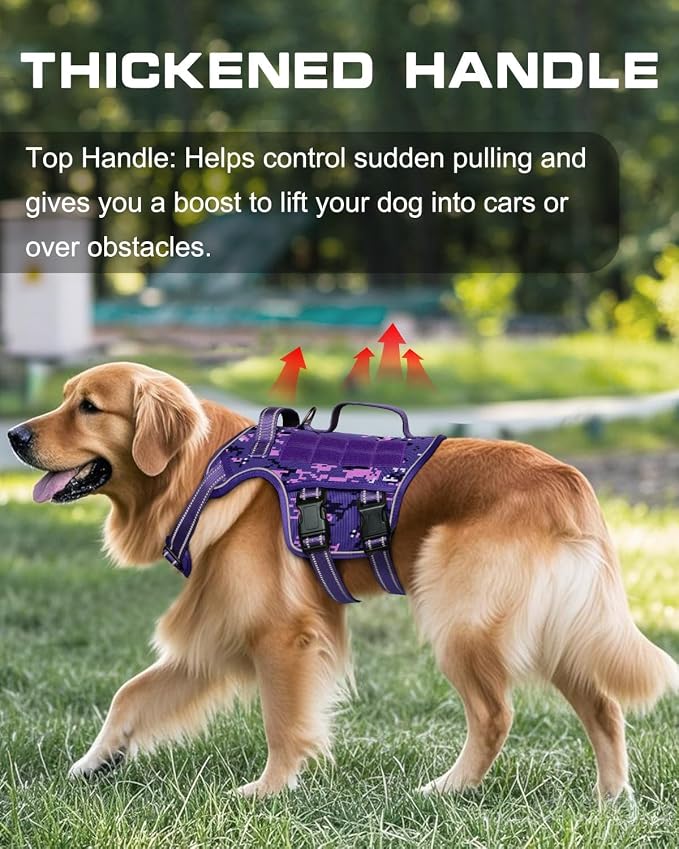 Dog Harness, Tactical No Pull for Small Sized Dog with Handle | Breathable Soft Padded, Adjustable, Reflective, Molle System, Heavy Duty, No Choke for Walking Training, Purple Camo Small - Image 2