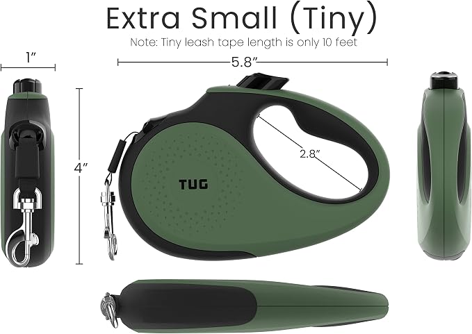 TUG Tiny Retractable Dog Leash, 10 ft (Extra Small, Green) | 360° Tangle-Free Retraction, 10 ft Tape, Quick Thumb Lock, Anti-Slip Handle, For Pets Under 26 lbs - Image 3