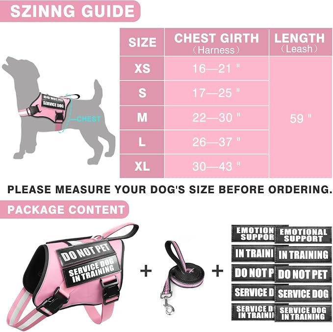 Service Dog Vest Harness and Leash Set+10 Patches,No Pull&Easy Walk Reflective Dog Harness with Soft Padded Handle for Training/Everyday,Fit Small/Medium/Large/Extra-Large Dogs (Pink L) | No Pull&Adjustable Reflective Dog Harness Large Sized,Dog Leash ... - Image 2