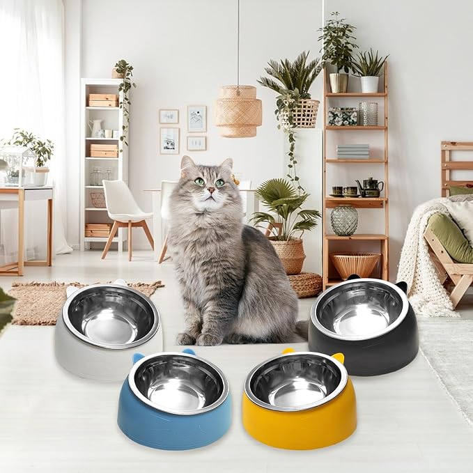 7 Pcs Raised Cat Food Bowl Stainless Steel Tilted Feeding for Little Cat Raised 15° Elevated Pet Dish for Kitten Puppy Anti-Slip Detachable Pet Stainless Steel Slope Base Food Bowl with 5 Food Scoop - Image 7