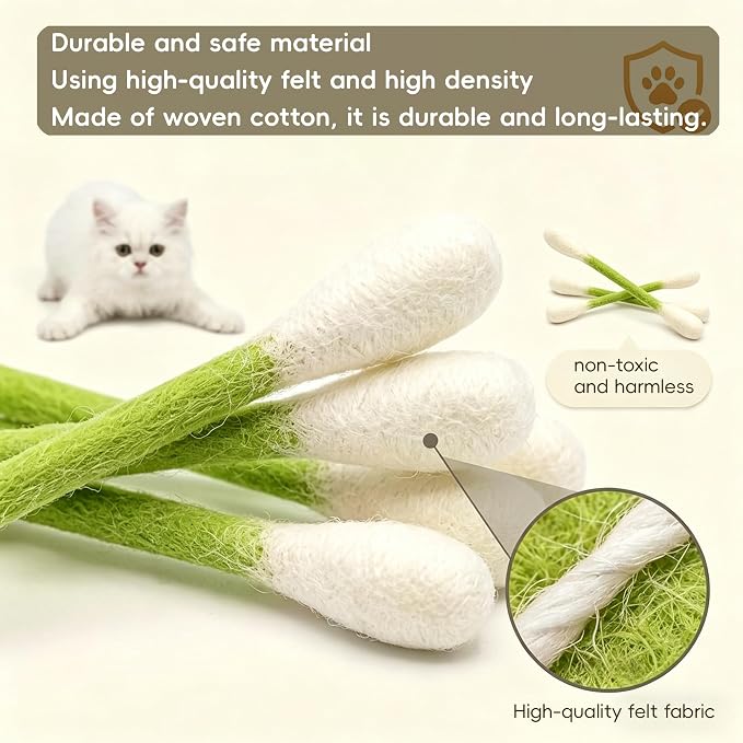 Giant Qtip Cat Toy, Cotton Swab Cat Toy with Catnip, Interactive Cat Toys for Indoor Cats, Catnip Toys, Cat Chew Toy – 6 Pack for Indoor Boredom Relief (Green) - Image 4