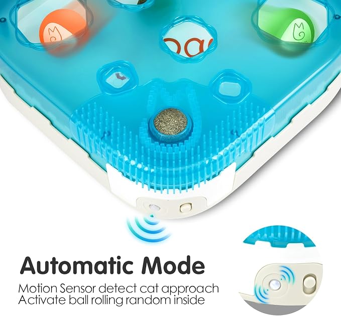 Migipaws 7-in-1 Interactive Cat Toy Motion Activated Indoor Playset with Automatic Pop Bounce Cat Ball, Feather Palm Tree Wand, Catnip Ball & Self-Grooming Cardboard House Rechargeable - Image 2