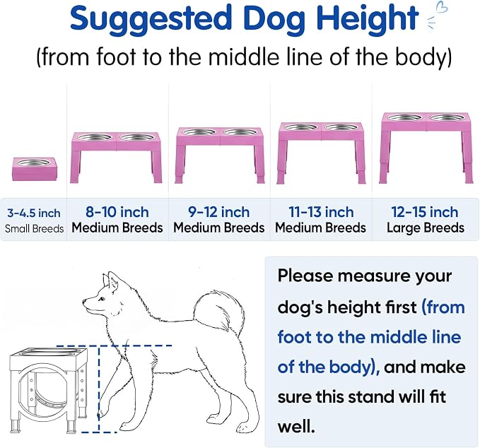 XIAZ Elevated Dog Bowls Large Breed Raised Dogs Bowl Stand Large/Medium Sized Dog Stainless Steel Food Water Bowl Stands 5 Heights Adjustable 9/11/12/14in Pet Feeder Dish Station - Image 9