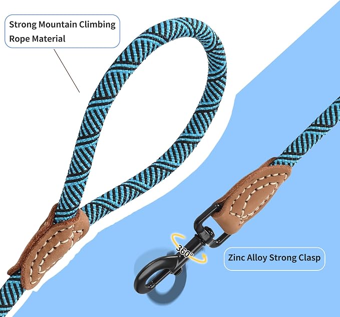 Mile High Life Dog Leash with Genuine Leather Connection, 4/5/6 FT | Rope Leash, Heavy Duty 360° Swivel Metal Clasp, for Small Medium & Large Dogs (Green, 72 Inch, 1/2") - Image 5
