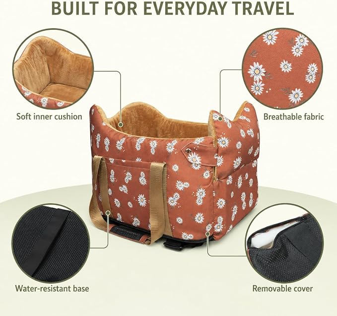 Dog Car Seat for Small Dogs 5-15 lbs,Cofe Color | Pet Travel Booster Seat with Safety Leash, Detachable Seat Belt,Storage Pockets - Image 8