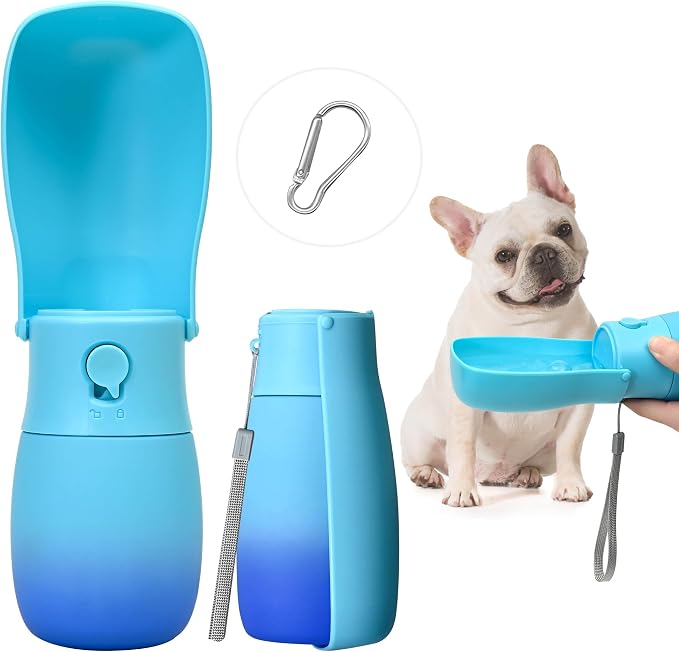 Portable Dog Water Bottle 10oz Blue | Foldable pet water dispenser, food grade plastic, ease to use for outdoor walking, hiking, travel - Image 8