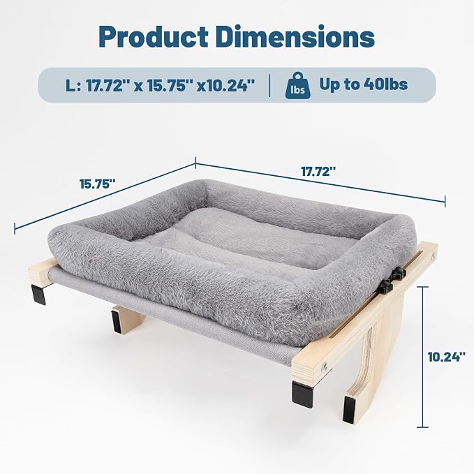 Cat Sill Window Perch - 100% Natural Pine Frame, Soft Plush Fleece, Tool-Free Adjustment, Supports 40 lbs (Medium-Grey) - Image 3