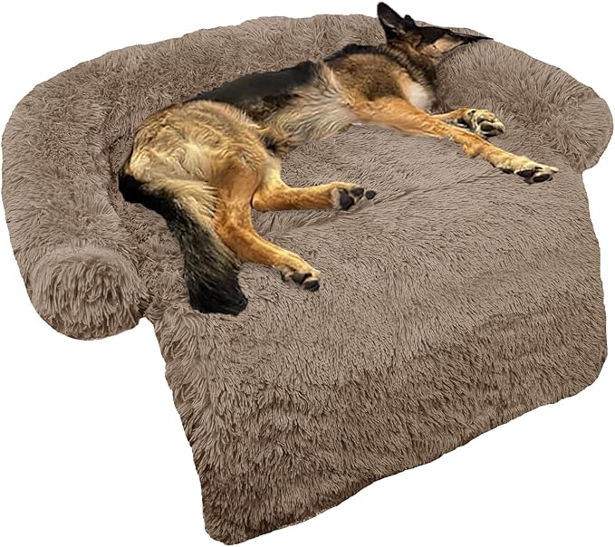 Calming Dog Bed Fluffy Plush Dog Mat for Furniture Protector with Removable Washable Cover for Large Medium Small Dogs and Cats (Large(45x37x6), Camel) by GGIB