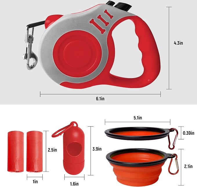 Retractable Dog Leash Automatic Telescopic Tractor Dog Tape | Pet Tape 10/16 FT Durable and Convenient, with Folding Bowl, Dispenser, Rubbish Bags, Suitable for Small and Medium Dogs - Image 2