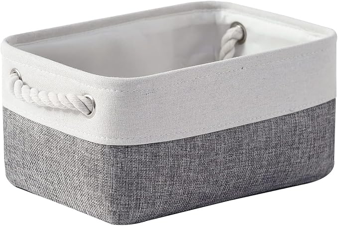 TheWarmHome Organization and Storage Basket for Shelves - 12x8x5.2 inch 1 Pack Fabric Storage Cubes, Collapsible Storage Bins for Closet Organizer Gift Cloth Toy (White & Grey) by TheWarmHome
