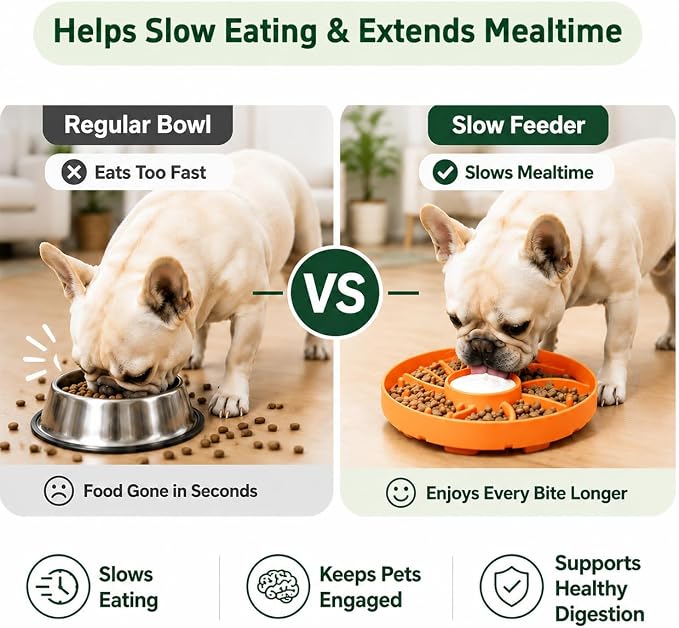 Slow Feeder Dog Bowl Silicone Suction Cup Anti Spill Dogs Cats Orange | strong suction base prevents sliding, extends mealtime, reduces anxiety, textured surface, dishwasher safe - Image 3