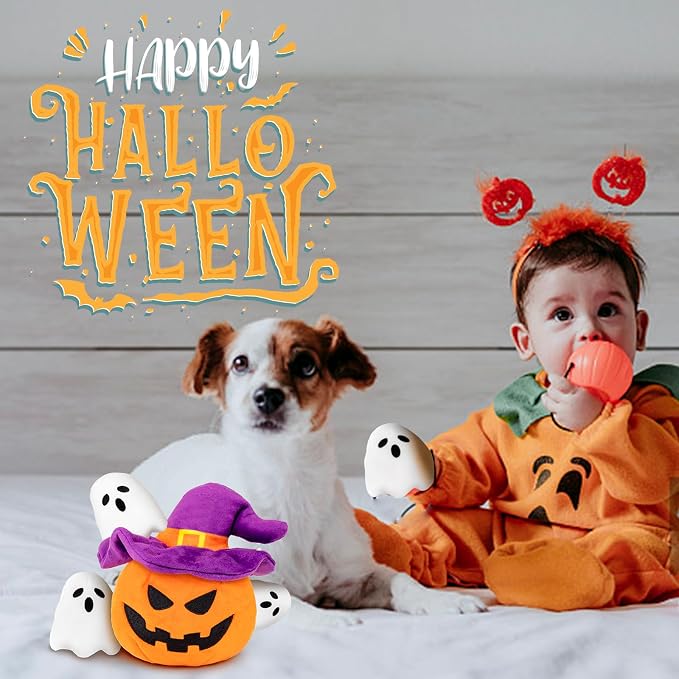 lilfrd Halloween Dog Toys, Pumpkin Ghost Hide & Seek Squeaky Toy | Mental Stimulating Puzzle Design, Durable Plush Material, Suitable for Small Medium Large Dogs - Image 5