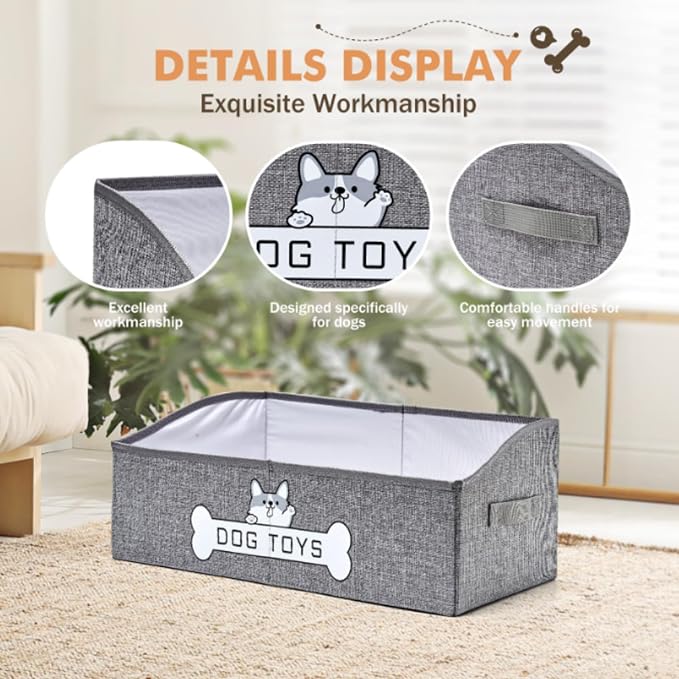 Dog Toy Basket, Specially Designed for Dog Toy Storage, Collapsible Dog Toy Box with Handle，Perfect for Storing Pet Toys and Accessories - Grey - Image 6