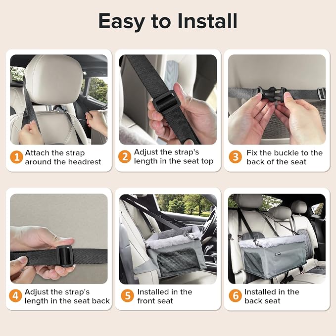 JOEJOY Deluxe Dog Booster Seat with Sturdy Metal Frame and Safety Leash for Small Pets up to 20 lbs - Portable Puppy Dog Car Seat with Thick Cushion and Storage Pockets for Small Dogs - Image 7