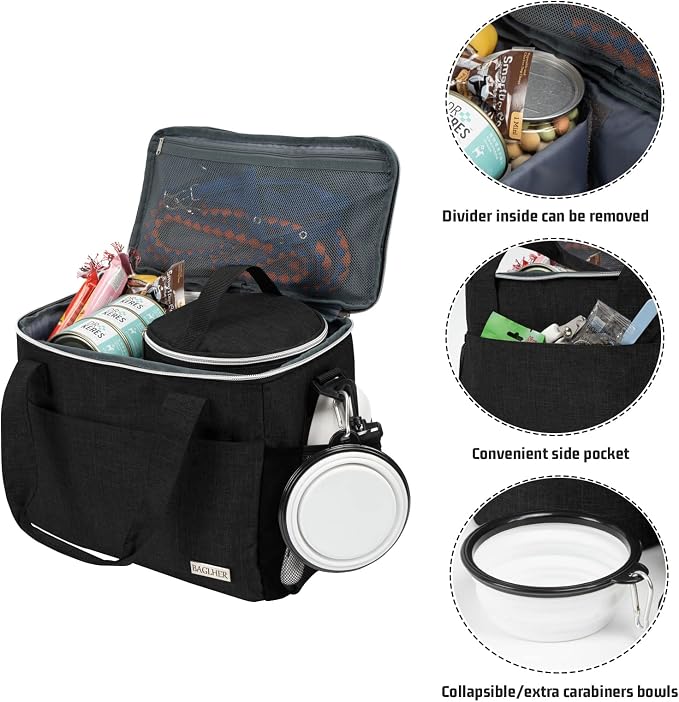 BAGLHER Dog Travel Bag Backpack Pet Supplies Backpack Pet Accessories Storage Bag 5-Piece Set With Shoulder Strap 2 Lined Pet Food Containers 2 Foldable Feeding Bowls Essential Kit for Pet travel - Image 3