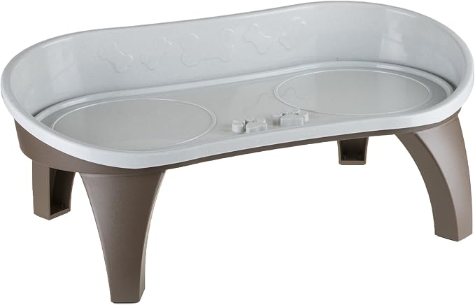 Elevated Pet Feeding Tray - 21″ x 11″ x 8.5″ Raised Dog Bowl Stand with Splash Guard and Non-Skid Feet - Comfortable Mealtime for Dogs and Cats by PETMAKER (Brown/Gray) - Image 5