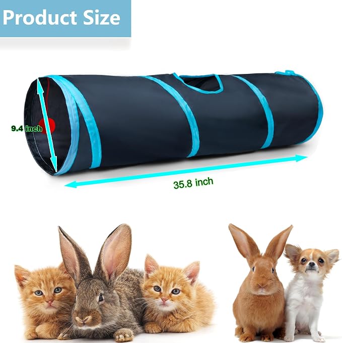 Cat Tunnel Tube Toys，Tunnels for Indoor Cats, 2 Way Foldable | Interactive Pet Crinkle Pop Up Tunnel with Balls Peek Hole Hideaway for Rabbits, Kittens, Ferrets, Puppy Playing & Exploring - Image 3