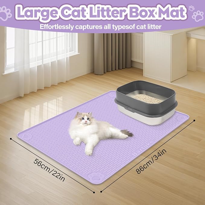 Silicone Cat Litter Mat for Litter Box 34”x22” Large Cat Mat, Purple | Waterproof, Non-Slip, Leak-Proof Rug Mat with Lip, Easy to Clean, Extra Large Litter Catcher Mat for Floor - Image 2